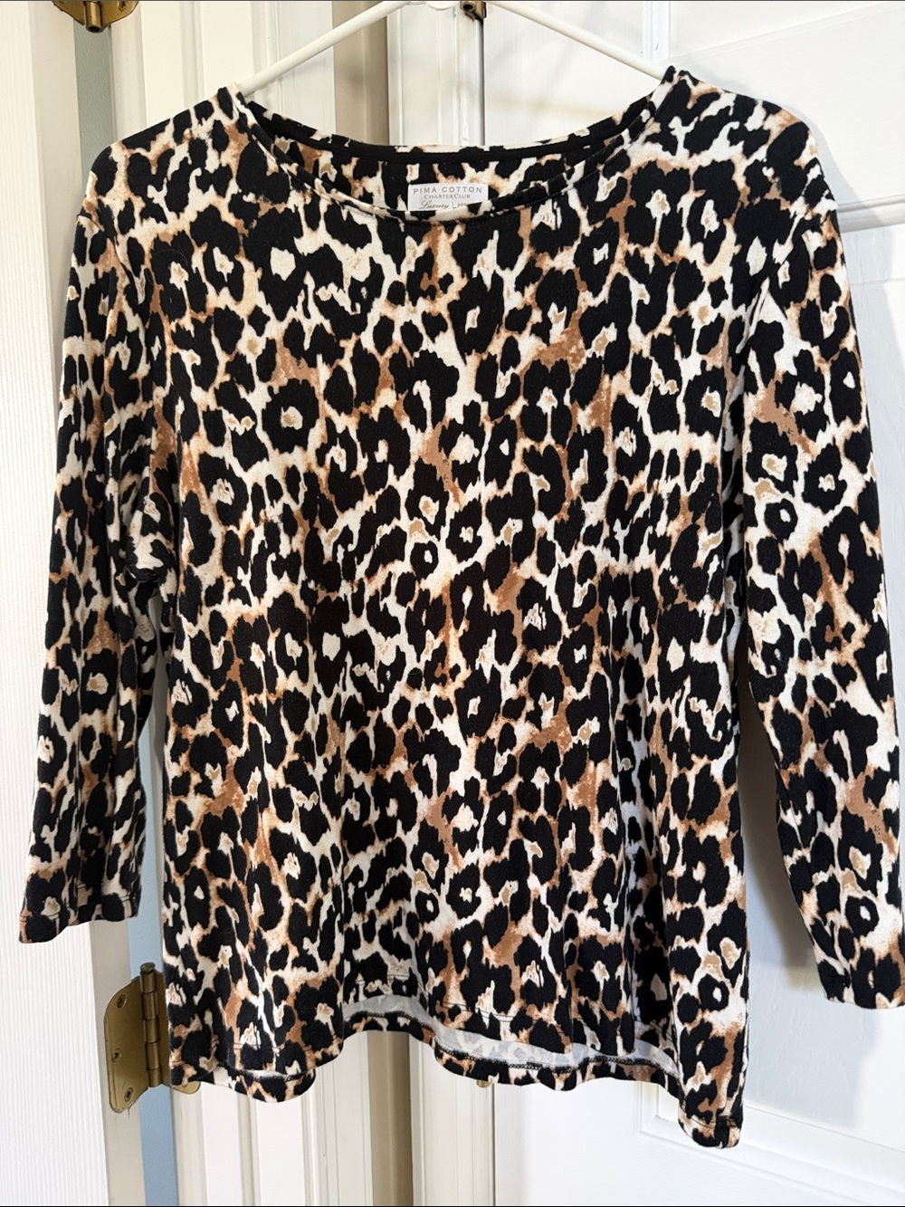 Charter Club Leopard Print Crewneck Sweater - Black, Brown & Cream